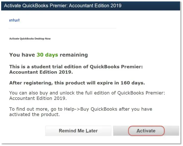 Activate QuickBooks- screenshot