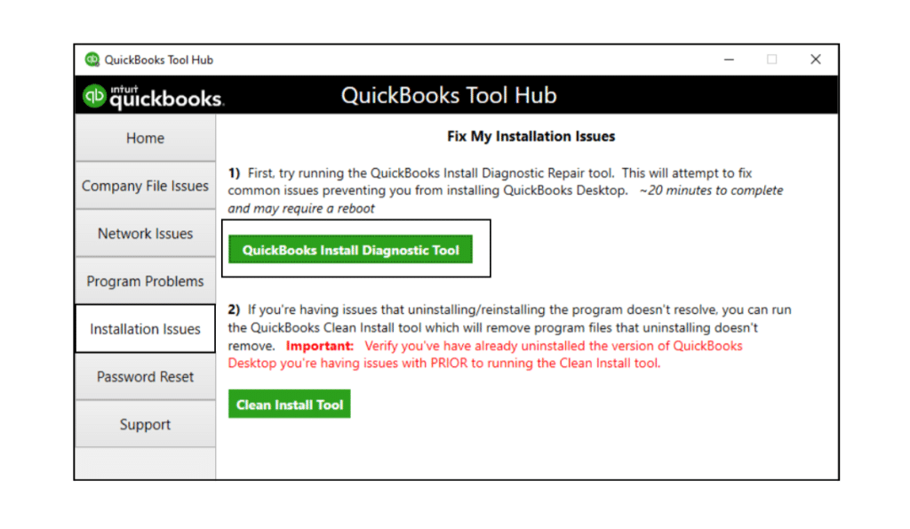 Choose QuickBooks Install Diagnostic tool Screenshot