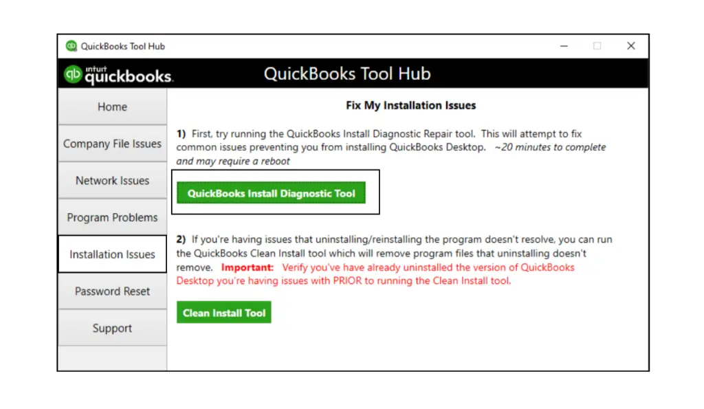 Choose QuickBooks Install Diagnostic tool - Screenshot