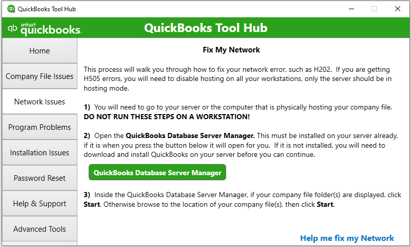 Network Issues tab in tool hub - Screenshot Image