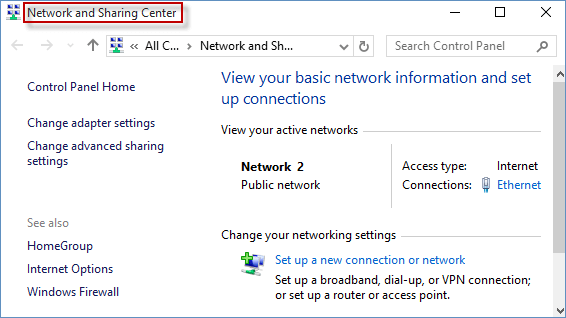 Network and sharing center - Screenshot