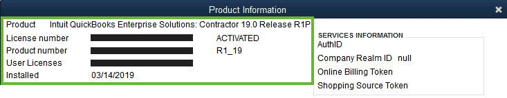 Product key and License number (Product Information) - Screenshot