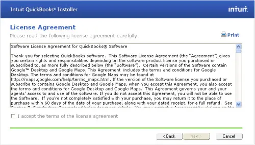 QuickBooks Installer License Agreement - Screenshot