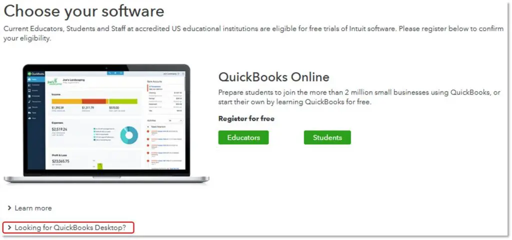 Registering QuickBooks student trial-screenshot