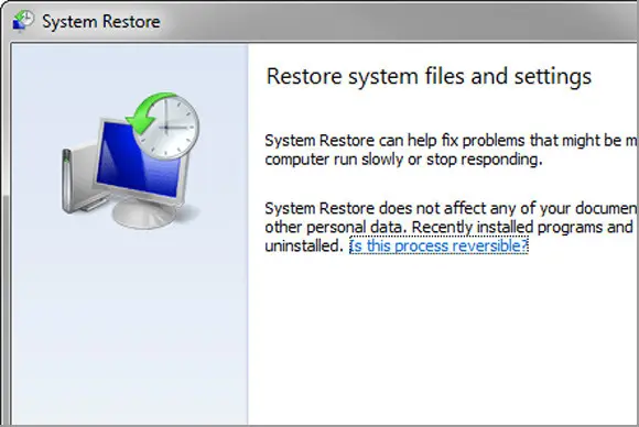 Restore your computer - Screenshot Image