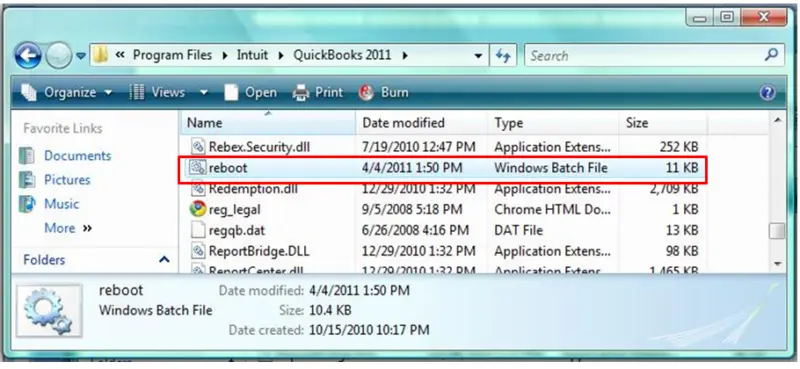 Run ‘reboot.bat’ file - Screenshot