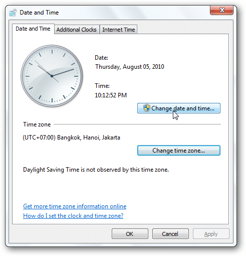 Verify your system's date and time - Screenshot