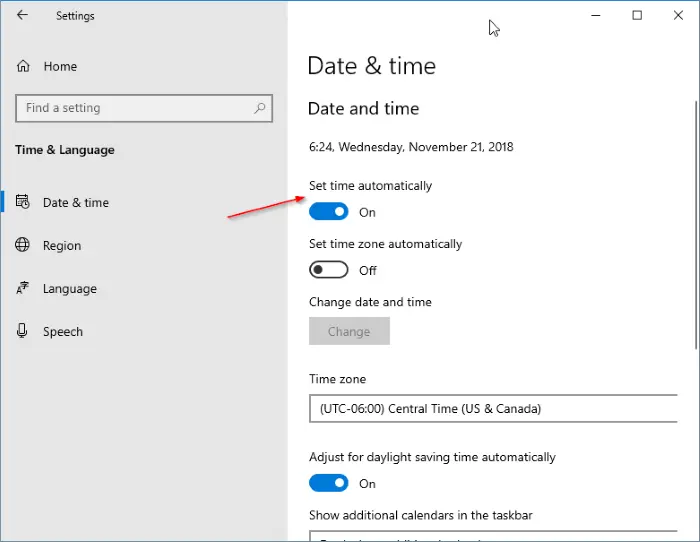 Verify your system's date and time in Windows 10 - Screenshot