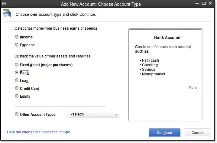 Add new account in charts of account - Screenshot