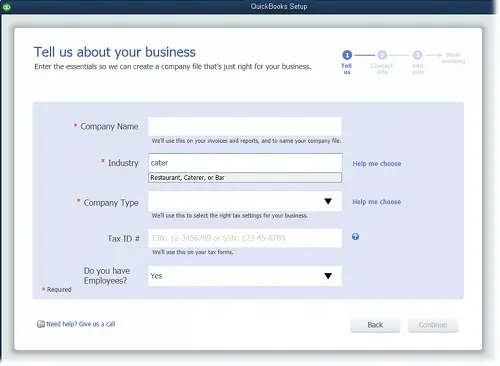 Create a New Company File - Screenshot