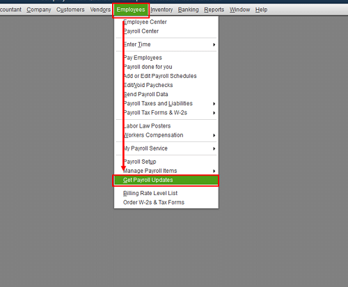 Employees tab and click on Get Payroll Updates - Screenshot