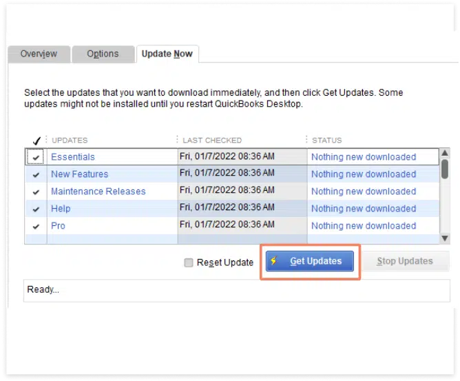 Get Updates Button - Screenshot