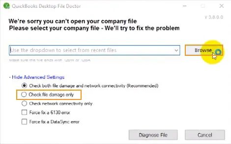 How to Repair QuickBooks File doctor - Screenshot