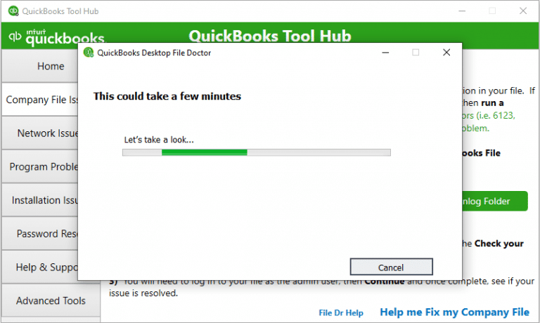 QuickBooks file doctor in tool hub - Screenshot Image 1