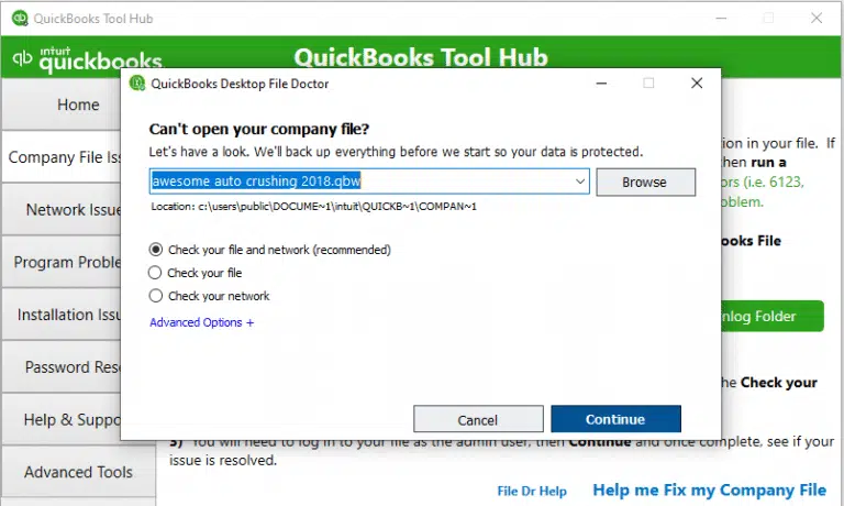 QuickBooks file doctor in tool hub - Screenshot Image 2