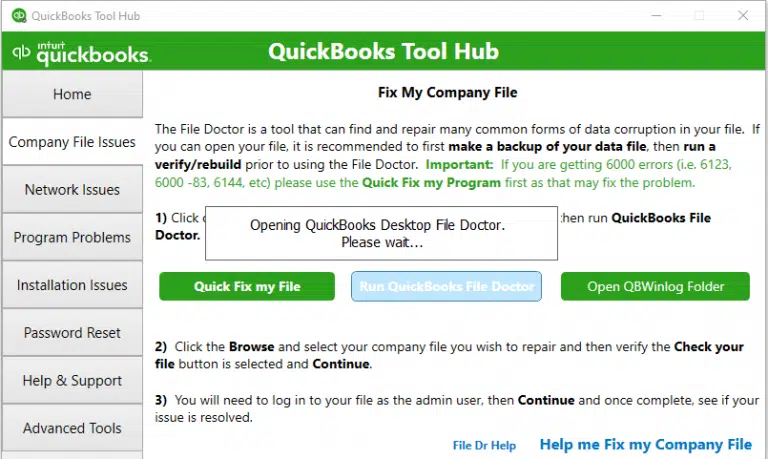 QuickBooks file doctor in tool hub Screenshot