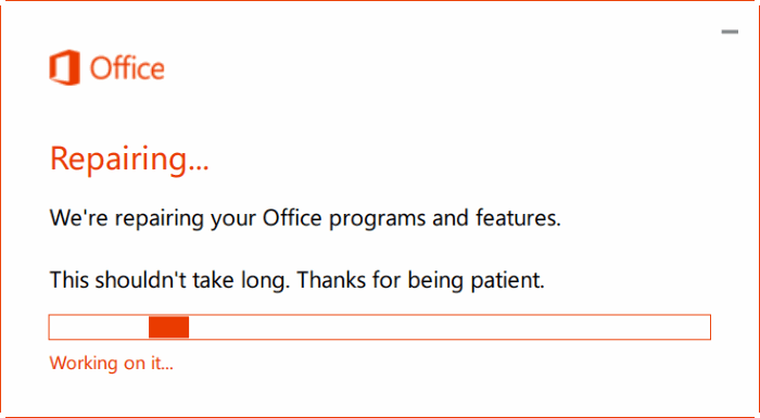 Repairing Microsoft office - Screenshot