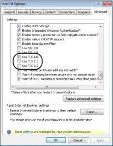 Reset Updates settings in Internet options - Screenshot