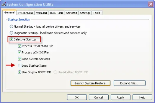 Restart MS Windows in Selective Startup - Screenshot