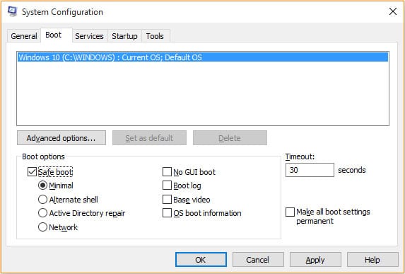 Restart in the system configuration window - Screenshot
