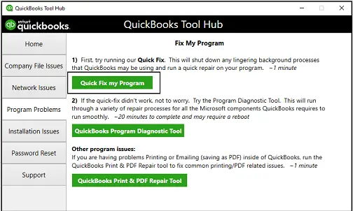 Run Quick Fix my Program - Screenshot Image