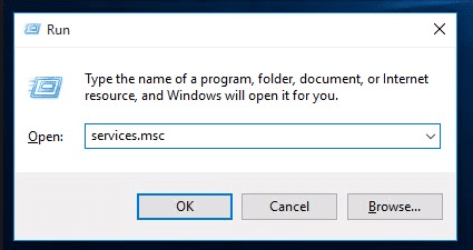 Type services.msc in Run Box - Screenshot