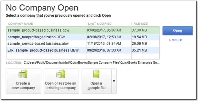 No company open window - Screenshot