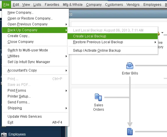 Backup Company option -Screenshot