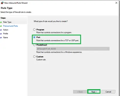 Choose Port Option (QuickBooks Database Server Manager) - Screenshot 1