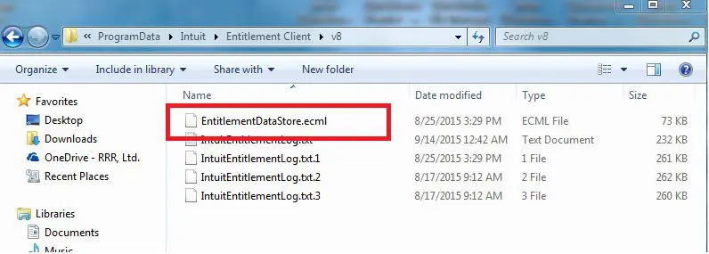 Delete the ‘EntitlementDataStore.ecml’-file - Screenshot Image