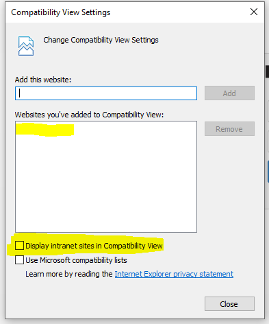 Display intrasites in compatibility view - Screenshot Image