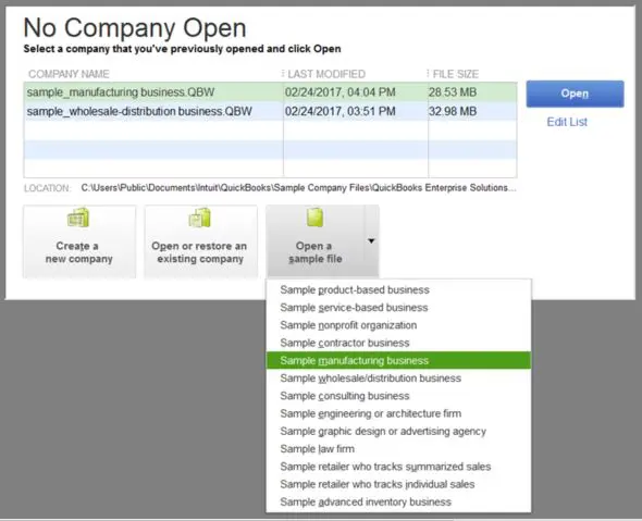 Open up a sample company file - Screenshot