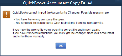 QuickBooks Failed to Create an Accountant’s Copy - Screenshot Image