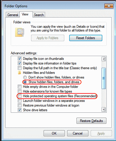 Show hidden files and folders - Screenshot Image