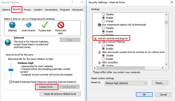 Verifying the active scripting and then uninstalling the ActiveX - Screenshot