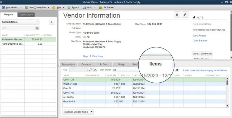 Alternative vendors - Screenshot
