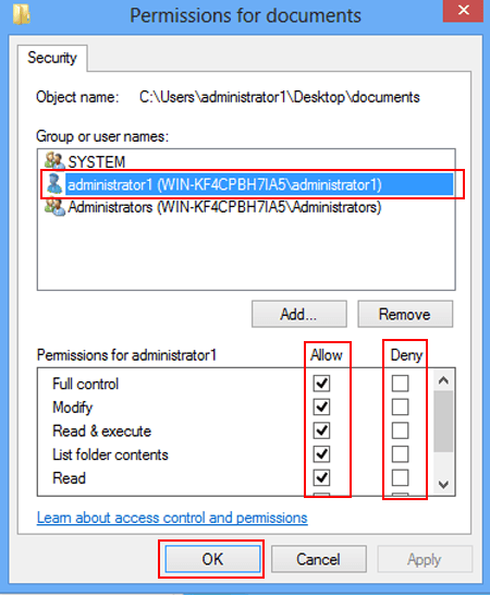 Change the Windows Permission on the folder - Screenshot