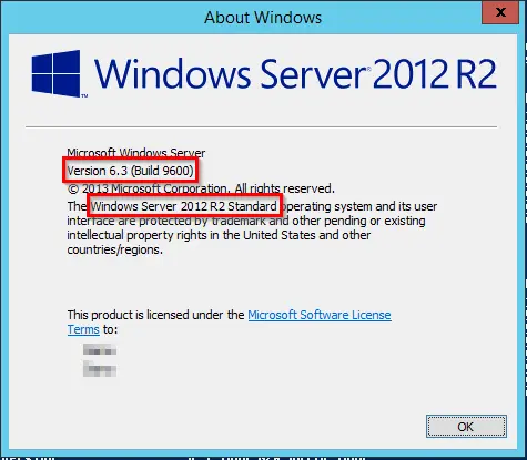 Check the Windows Server version - Screenshot