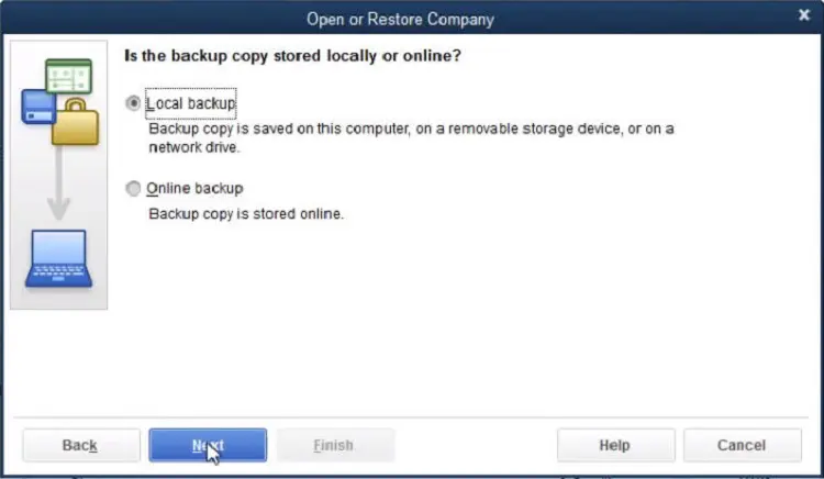 Local backup to restore the company file - Screenshot