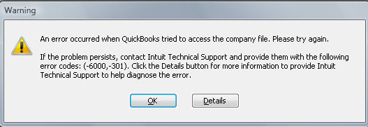 QuickBooks error code -6000, -301 - Screenshot