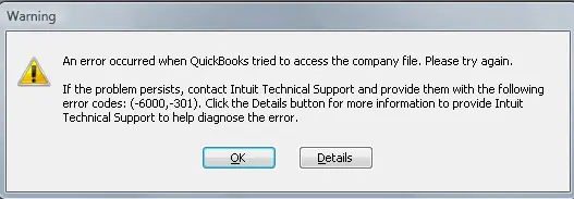 QuickBooks error code -6000, -301 - Screenshot