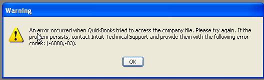 QuickBooks error code -6000, -83 - Screenshot