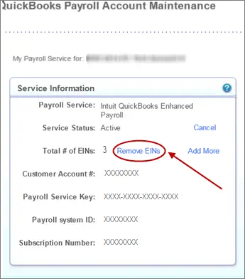 Remove employee identification number (EIN) - Screenshot