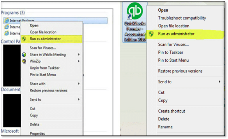 Run QuickBooks as admin- screenshot