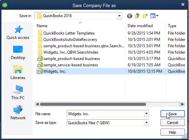 Save company file as dialog box - Screenshot 2