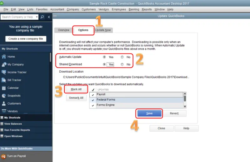 Steps to share the updates in QuickBooks - Screenshot