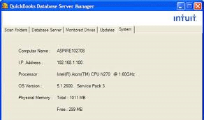 System tab in database server manager - Screenshot