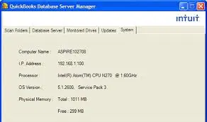 System tab in database server manager - Screenshot