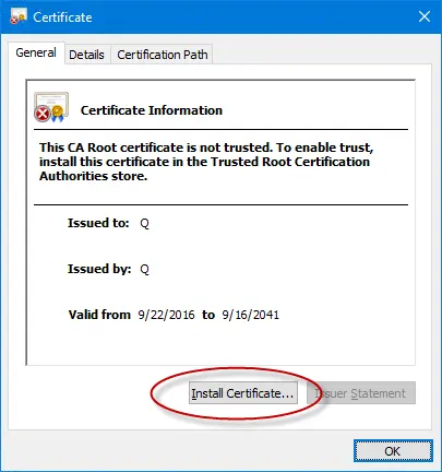 Install certificate - Screenshot Image