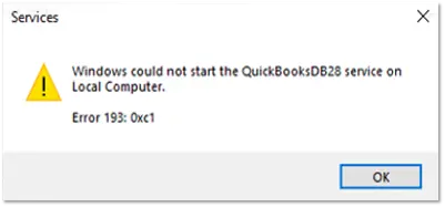 QuickBooks Error 193:0xc1 - Screenshot